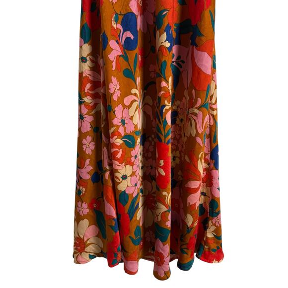 ASTR Talitha Rust Floral Print Halter High Neck Tie Back Cocktail Midi Dress M - Picture 9 of 14